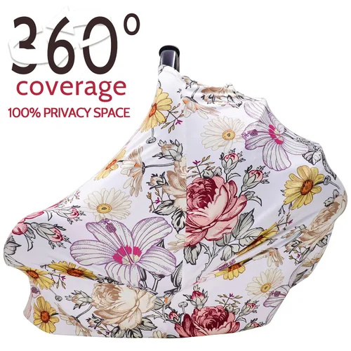Vista 5 de Funda floral para asiento de automóvil para bebé, toldo para asiento de automóvil, elástico multiuso para cochecito, silla alta, carrito de compras
