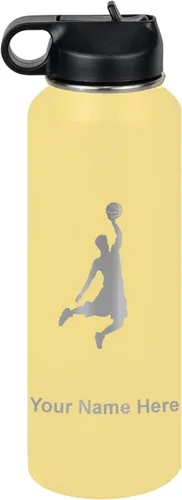 Vista 71 de LaserGram Botella de Agua Personalizada, Basketball Slam Dunk Man, Acero Inoxidable de Doble Pared con Aislamiento al Vacío con Pajita Abatible