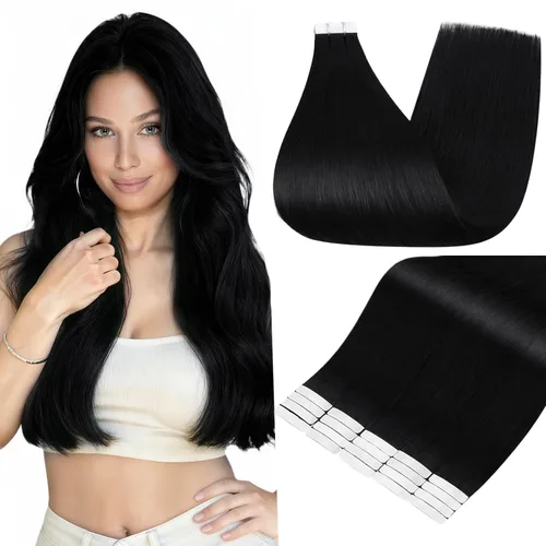 Vista 52 de Full Shine - Extensiones de cabello humano con cinta adhesiva, 10 pulgadas, sin costuras, color 1 negro azabache de 1.06 oz, cinta invisible