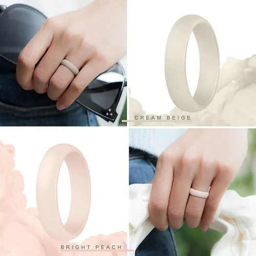 Vista 3 de ThunderFit Anillo de boda de silicona, para mujer, 0.22 pulgadas de ancho, 0.08pulgadas de grosor