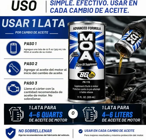 Vista 7 de BG Advanced Formula MOA PN 115 - Aditivo de aceite de motor, suplemento de aceite de motor, latas de 11 onzas líquidas, paquete de 4