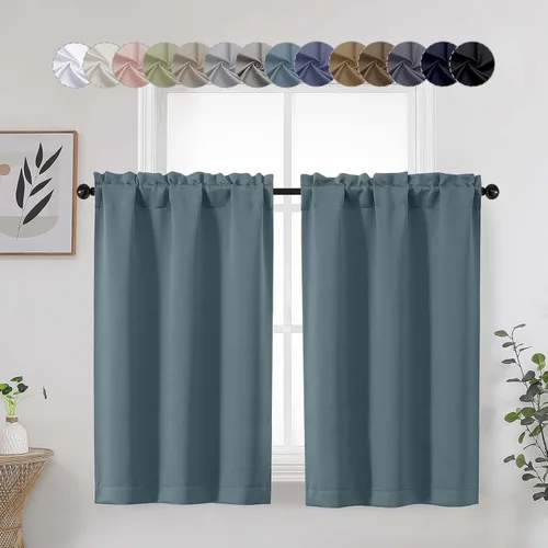 Vista 13 de Aqua Cafe - Juego de 2 paneles de cortinas opacas de 24 pulgadas de largo, con aislamiento térmico suave y sólido, para ventanas de baño, sótano
