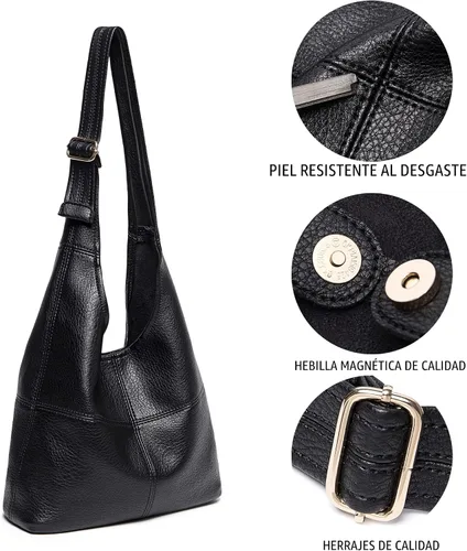 Vista 5 de Montana West Hobo Purse for Women, Vegan Leather Shoulder Bag with Wristlet clásico-negro