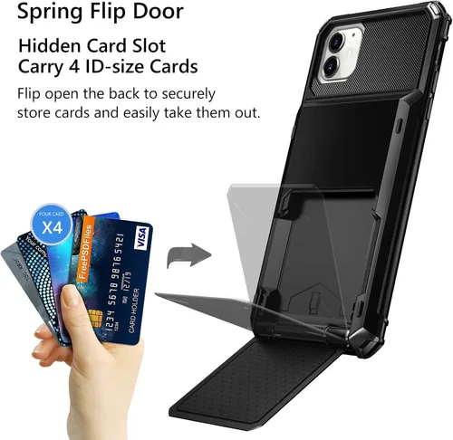 Vista 2 de Vofolen Funda protectora para iPhone 11, 4 tarjetas, ranura para identificación, puerta abatible, bolsillo oculto, antiarañazos, doble capa