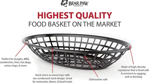 Vista 2 de Bear Paws - Cestas de comida - Cesta de plástico - Cestas de pan ovaladas - Cesta para servir - Cestas de restaurante - Bandeja de delicatessen