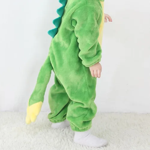 Vista 6 de Wrrkayly Mameluco de franela con capucha para bebé niño y niña, con cremallera de animales de dibujos animados, traje de invierno cálido, disfraz