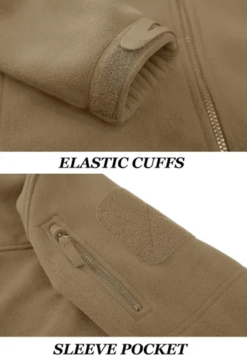 Vista 7 de KEFITEVD Chamarras tácticas de forro polar para hombre, con cremallera completa, casual, para invierno, abrigada, con múltiples bolsillos