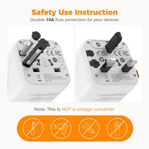 Vista 9 de TESSAN Adaptador de viaje universal con salida de CA dual (tipo C G A I) y convertidor de voltaje de 220 V a 110 V con 4 puertos USB (2 USB C), 2