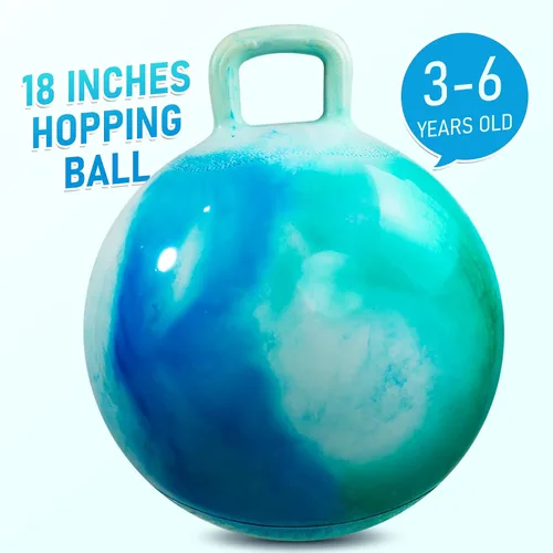 Vista 5 de U&C Planet Hoppity - Bola inflable de 18 pulgadas con asa para niños de 3 a 6 años Hoppity Hop Sit and Bounce Jumping Hopping con bomba y caja