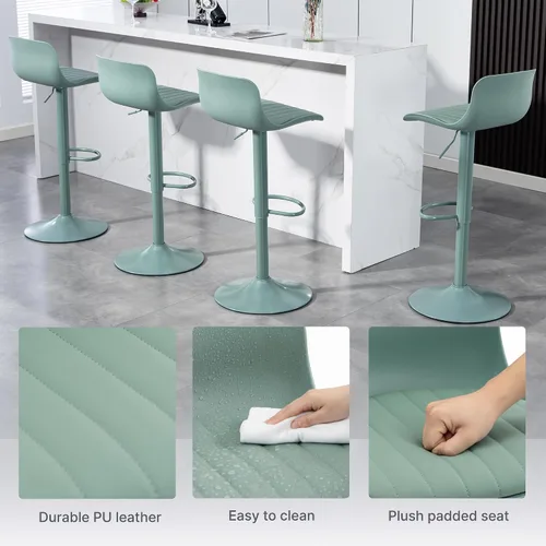 Vista 5 de Juego de 2 taburetes de bar modernos con giro de 360°, altura ajustable para isla de cocina y encimera, asientos tapizados de piel sintética verde