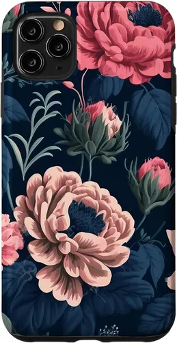 Vista 11 de Funda de follaje botánico para iPhone 15 con diseño floral azul marino y rosa
