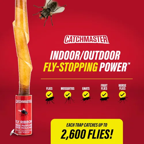Vista 5 de Catchmaster - Cinta atrapamoscas pegajosa, mata-insectos para interiores y exteriores, paquete de 20 rollos