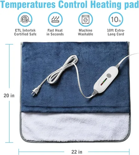Vista 6 de Calentador de pies eléctrico, almohadilla térmica tamaño king de franela ultra suave, extra grande para cama, abdomen, pies, espalda, calambres