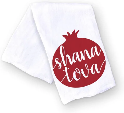 Vista 5 de Toalla de cocina Rosh Hashanah, toalla a prueba de jalá de íconos navideños de Shana Tova, regalo de anfitriona judía (L'Shana Tova)