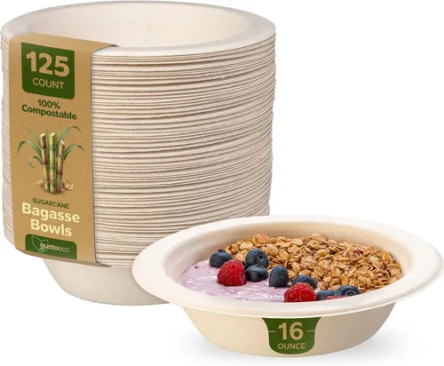 Vista 13 de GUSTO Platos de papel kraft resistentes de 9 pulgadas – [caja de 500], platos de caña de azúcar desechables 100% compostables y biodegradables