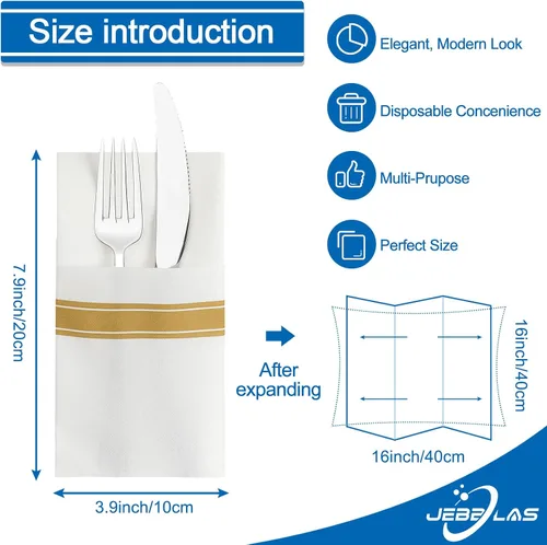 Vista 2 de JEBBLAS Paquete de 50 servilletas desechables con tacto de lino, bolsillo integrado para cubiertos, servilletas decorativas de boda, servilletas