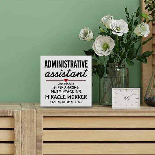 Vista 4 de Asistente administrativo de agradecimiento, caja decorativa de madera, letrero de caja de madera, asistente de administración, regalos