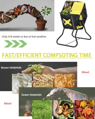 Vista 4 de Contenedor de compost giratorio de 18.5 galones de material libre de BPA – Compostadores de una sola cámara giratoria para exteriores, con sistema