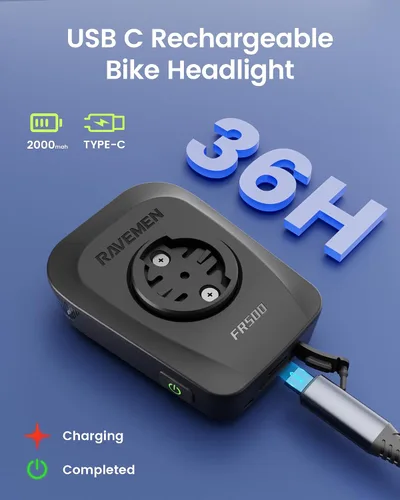 Vista 8 de RAVEMEN FR1100 SE/FR500 Bike Headlight Compatible with Garmin/Wahoo Computers, 270° Wide-Angled Bicycle Front Light for Night Urban Riding & Daytime