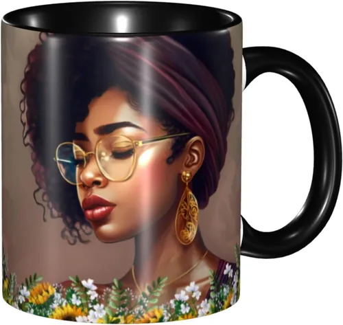 Vista 22 de Taza de café, taza de té para mujeres y niñas, taza de diseño único, perfecta para regalos, mujeres afroamericanas afro
