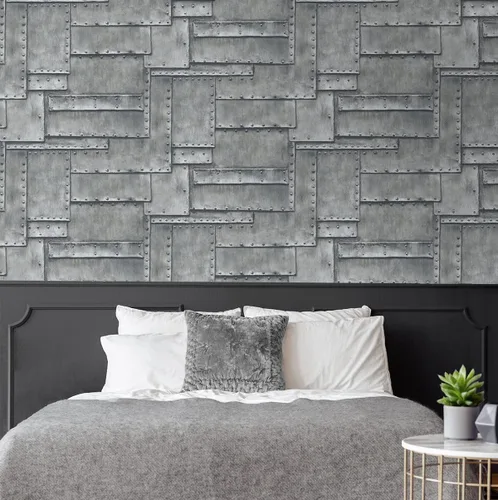 Vista 5 de NextWall Papel tapiz de metal de fuselaje sintético para despegar y pegar