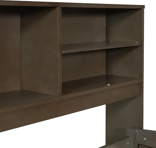 Vista 8 de Sofá cama de madera de tamaño matrimonial con 2 armarios de noche, estantes superiores y 4 cajones, marco de madera resistente, espacio de Marrón