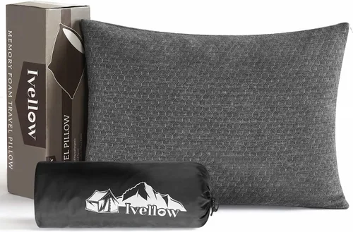 Vista 10 de Ivellow Almohada de viaje de espuma viscoelástica comprimible para dormir, almohada de espuma viscoelástica triturada, almohada pequeña de apoyo