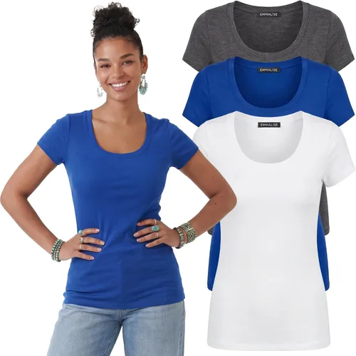 Vista 108 de Emmalise - Camiseta de manga corta para mujer, cuello redondo, estilo básico, pack de valor, tallas junior y grandes