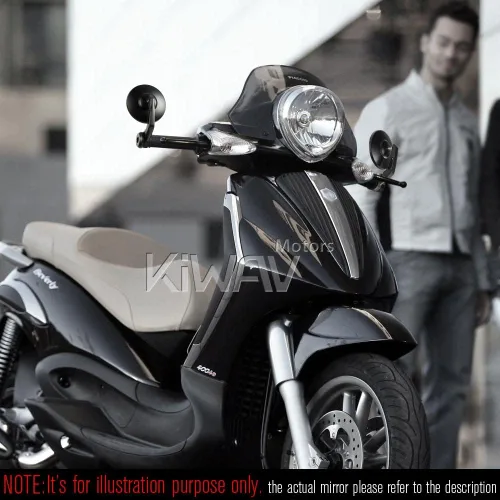 Vista 2 de KiWAV Espejos de extremo de barra de motocicleta Bob negro compatible con manillar roscado M6