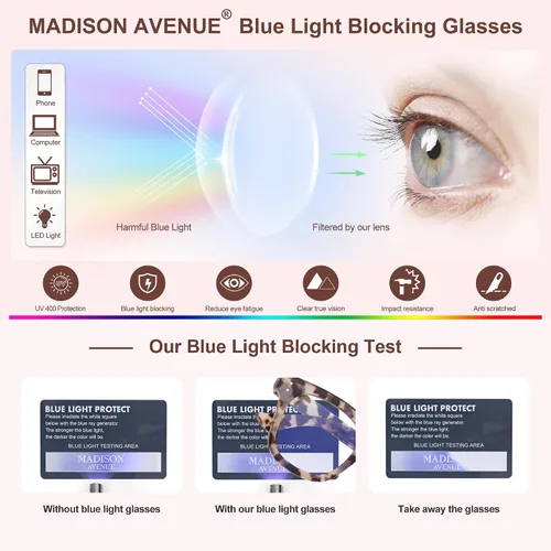 Vista 6 de Madison Avenue Blue Light Blocking Glasses for Women, Oversized Blue Light Blockers Anti Eyestrain/UV Computer Eyeglasses