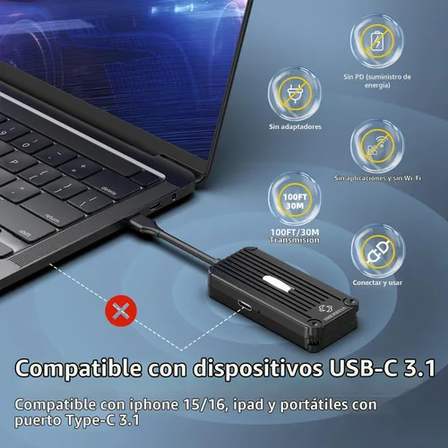 Vista 4 de Transmisor y receptor HDMI inalámbrico USB-C, Plug & Play - 1080P @60Hz 2.4G/5G Streaming, 100FT Range, Compatible with Smartphone, Laptop