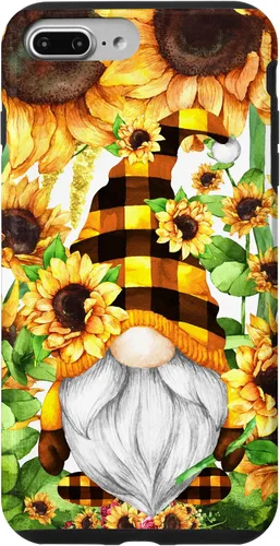 Vista 12 de iPhone 16 Gnomo de girasol con sombrero de cuadros de búfalo para niñas de moda lindo caso