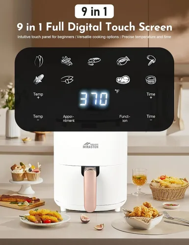 Vista 2 de Freidora de aire digital de 3.6 cuartos de galón, compacta que ahorra espacio, 1350 W hasta 400 °F, recalentar, fácil de cocinar para comidas