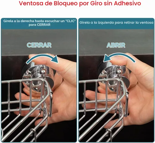 Vista 2 de NiHome Organizador de fregadero de esquina, acero inoxidable 304, ventosa con bloqueo giratorio Plata + ventosa de bloqueo giratorio