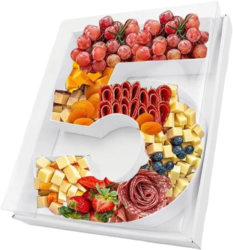 Vista 56 de Bandeja de papel rellenable de 12.5 pulgadas con números y letras de cartón, tablero de charcutería, bandeja para cupcakes dulces, caja decorativa