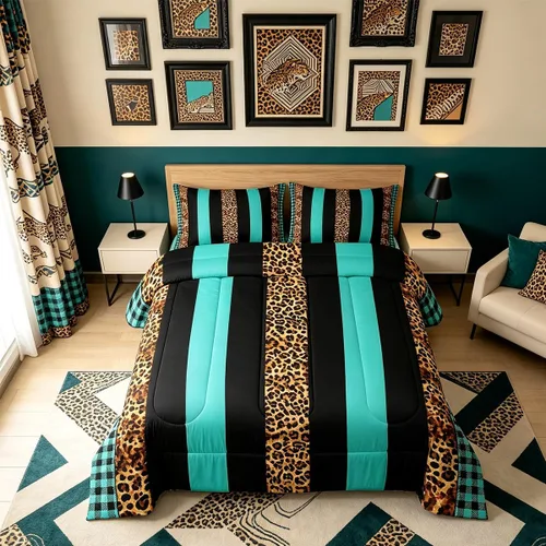 Vista 8 de Manfei Juego de edredón con estampado de leopardo, tamaño individual, juego de ropa de cama con estampado de guepardo marrón y negro, 2 piezas Negro