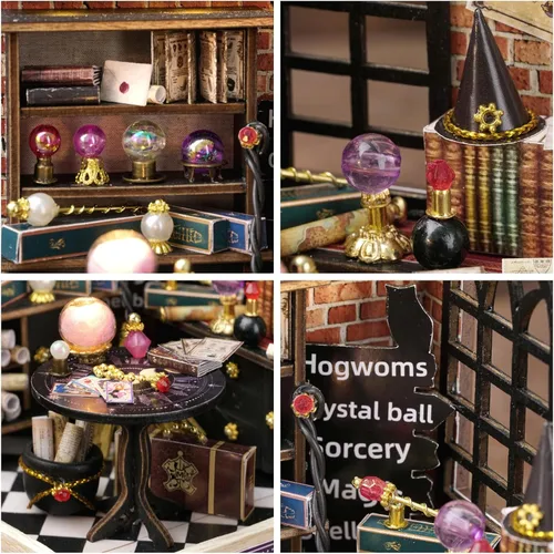 Vista 7 de CUTEROOM Juego de bricolaje para casa de muñecas en miniatura con muebles de madera, kit de casa de madera con cubierta antipolvo y luz LED