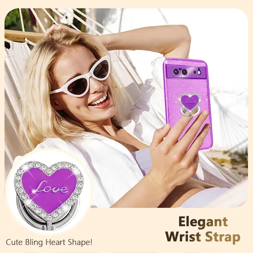 Vista 3 de Funda protectora transparente de 3 capas con anillo bonito soporte, para mujeres y niñas, para Pixel 6 2021 (lavanda)