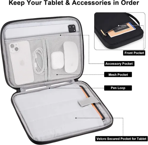 Vista 3 de Funda de transporte para iPad de 9 a 11 pulgadas, bolsa acolchada para tableta de viaje para iPad Pro de 11 pulgadas (M4), iPad 10.9
