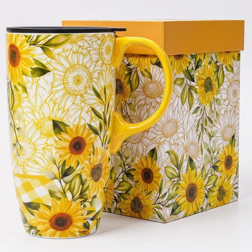 Vista 15 de Topadorn Taza de Cerámica para Café de Porcelana Latte Taza de Té con Tapa en Caja de Regalo 17oz, Flores Azules