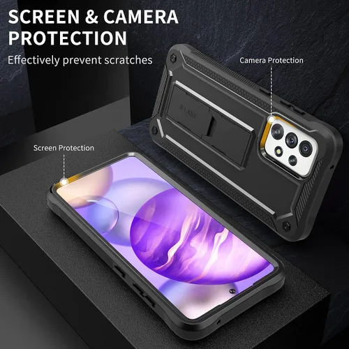 Vista 5 de Funda para teléfono Samsung Galaxy A52 5G [grado milimétrico a prueba de golpes] [1 protector de pantalla separado] con función atril, textura mate