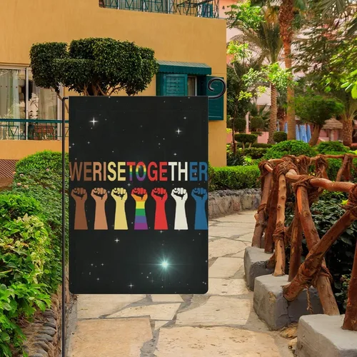 Vista 3 de Bandera de jardín con texto en inglés «We Rise Together», bandera de jardín con la leyenda «We Rise Together», decoración para exteriores, desfile