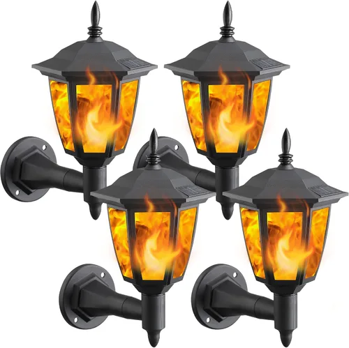 Vista 10 de Dynaming - Paquete de 2 linternas de llama solar de pared para exteriores, luces de pared montadas en la pared con energía solar, luces LED de llama