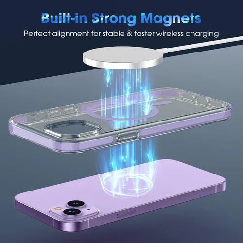 Vista 5 de MATEPROX Compatible con MagSafe para iPhone 14, funda magnética transparente transparente, antiamarilla, delgada, a prueba de golpes, de cristal