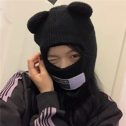 Vista 3 de Y2K - Máscara de esquí Balaklava, gorro de orejas grandes, cuello con capucha de punto, protector de cuello, para hombre y mujer