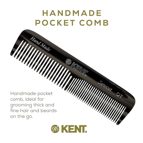 Vista 3 de Kent OT - Peine de Cabello de Bolsillo de Grafito Negro Hecho a Mano, Peine de Dientes Finos y Anchos para Hombres, Mujeres y Niños - Peine