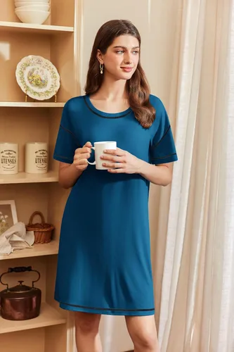 Vista 2 de Ekouaer Camisones para Mujeres Camisa de Dormir Suave de Manga Corta Camisa de Noche de Talla Grande Ropa de Dormir Cómoda Vestido de Dormir