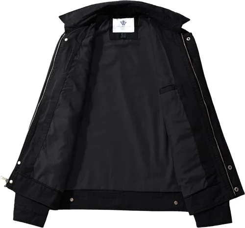 Vista 3 de WenVen Chaqueta militar informal ligera de lona para hombre
