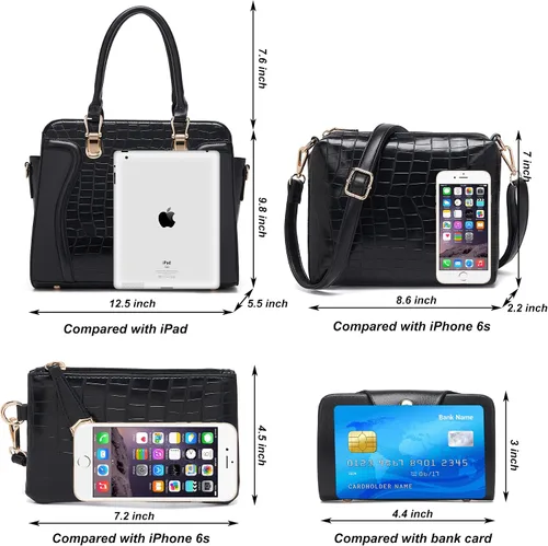 Vista 44 de Bolsos de mano de moda para mujer, bolsa de hombro, asa superior, bolsa de mano, juego de 4 piezas