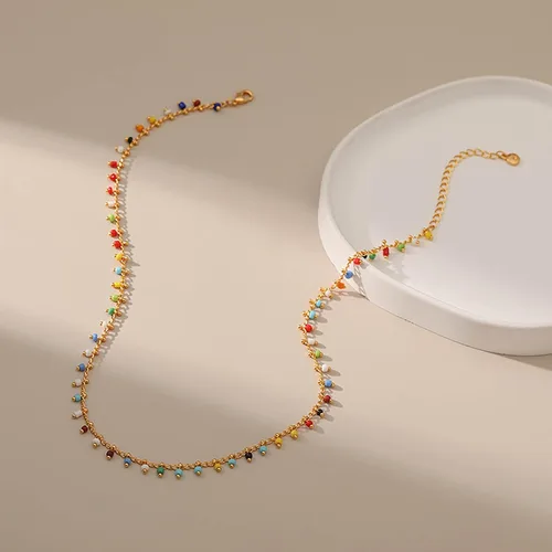 Vista 93 de Gargantilla con cuentas para mujer, chapada en oro de 18 quilates, gargantilla delicada para mujer